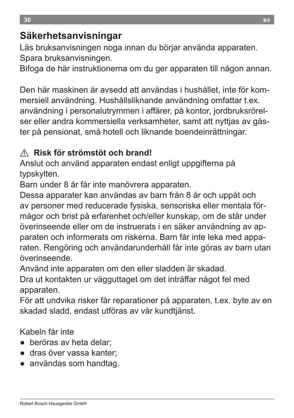 Säkerhetsanvisningar | Bosch PHS2112 Haarglätter PureStyle User Manual | Page 34 / 91