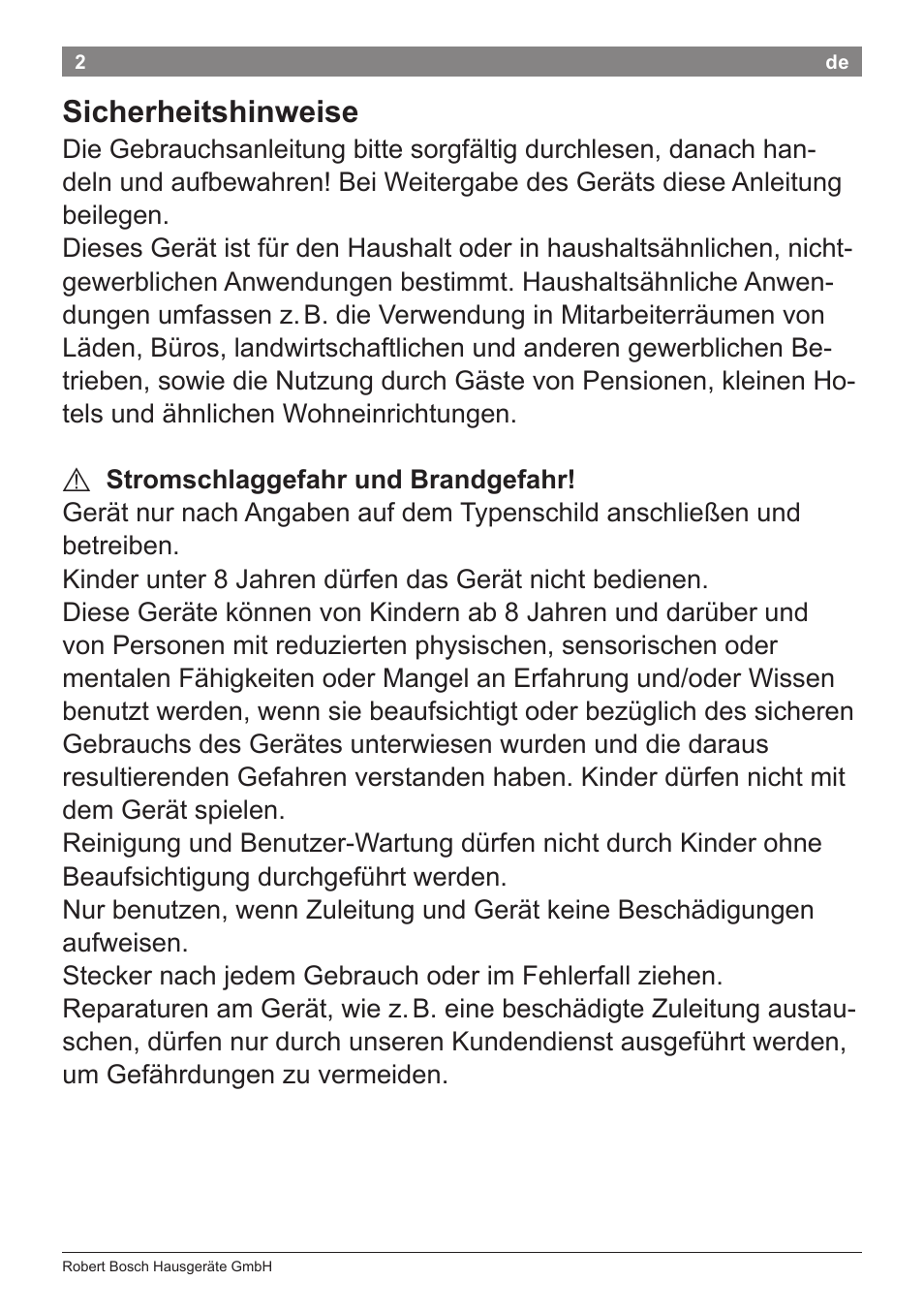 Sicherheitshinweise | Bosch PHS2112 Haarglätter PureStyle User Manual | Page 6 / 91