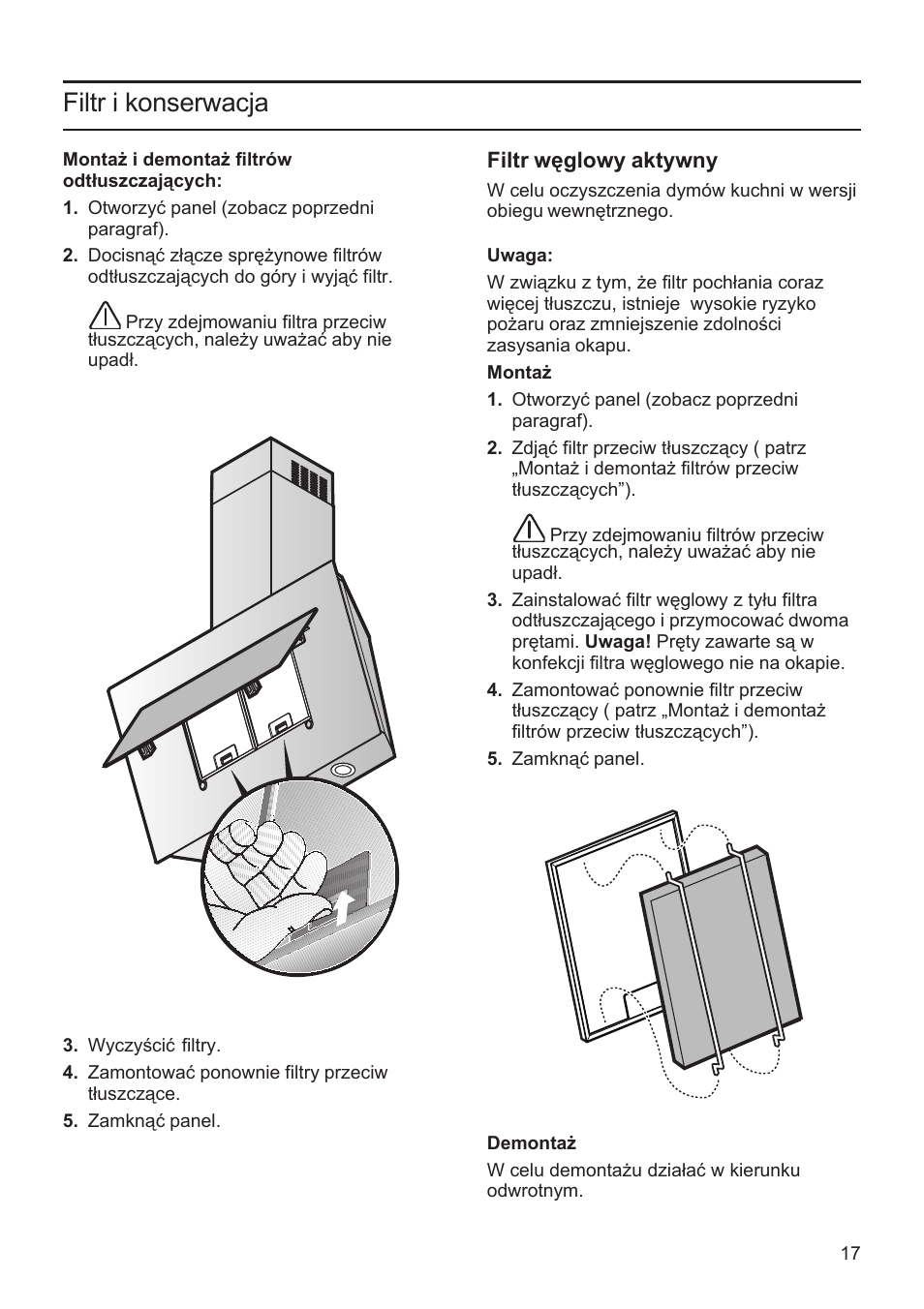 Filtr i konserwacja | Bosch DWK09M760 Vulkan Schwarz Wandesse 90 cm Schräg-Essen-Design User Manual | Page 17 / 40
