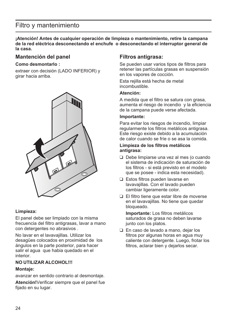 Filtro y mantenimiento | Bosch DWK09M760 Vulkan Schwarz Wandesse 90 cm Schräg-Essen-Design User Manual | Page 24 / 40