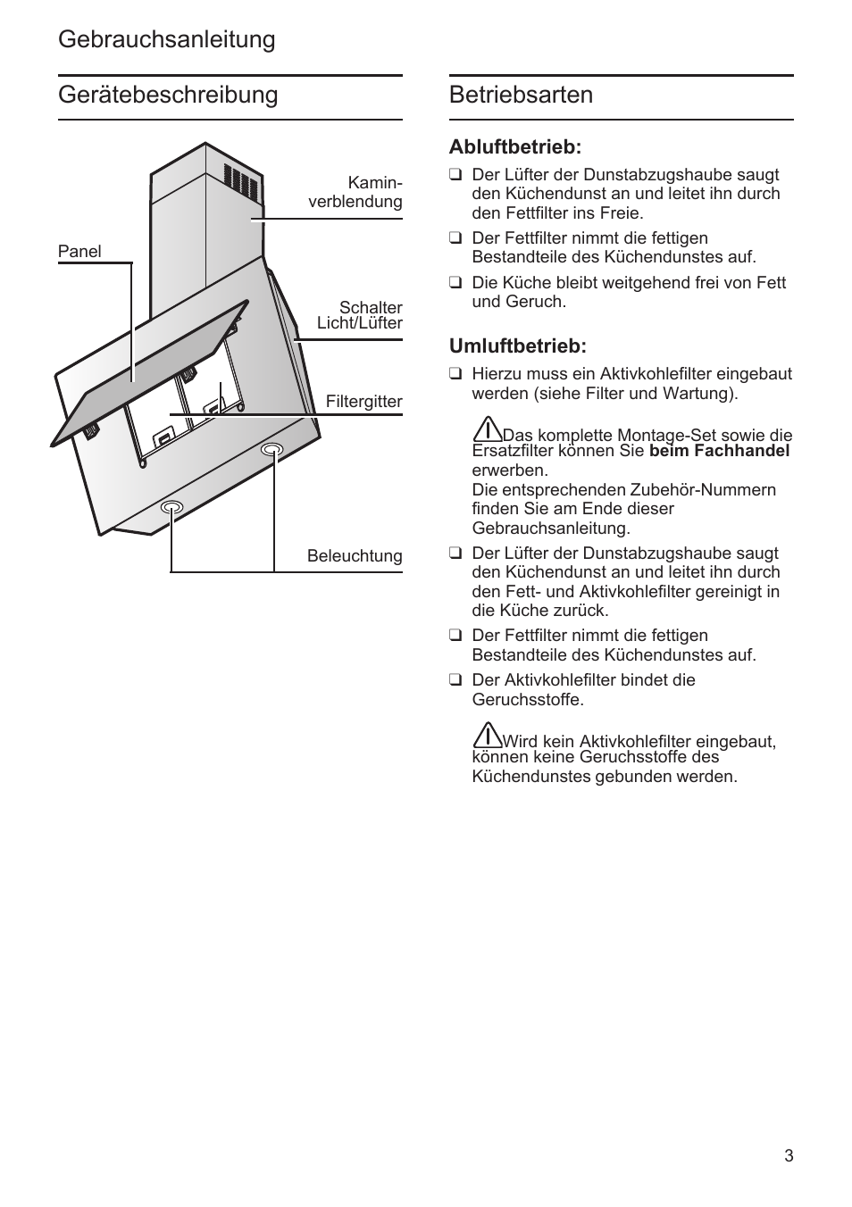 Gebrauchsanleitung betriebsarten, Gerätebeschreibung | Bosch DWK09M760 Vulkan Schwarz Wandesse 90 cm Schräg-Essen-Design User Manual | Page 3 / 40