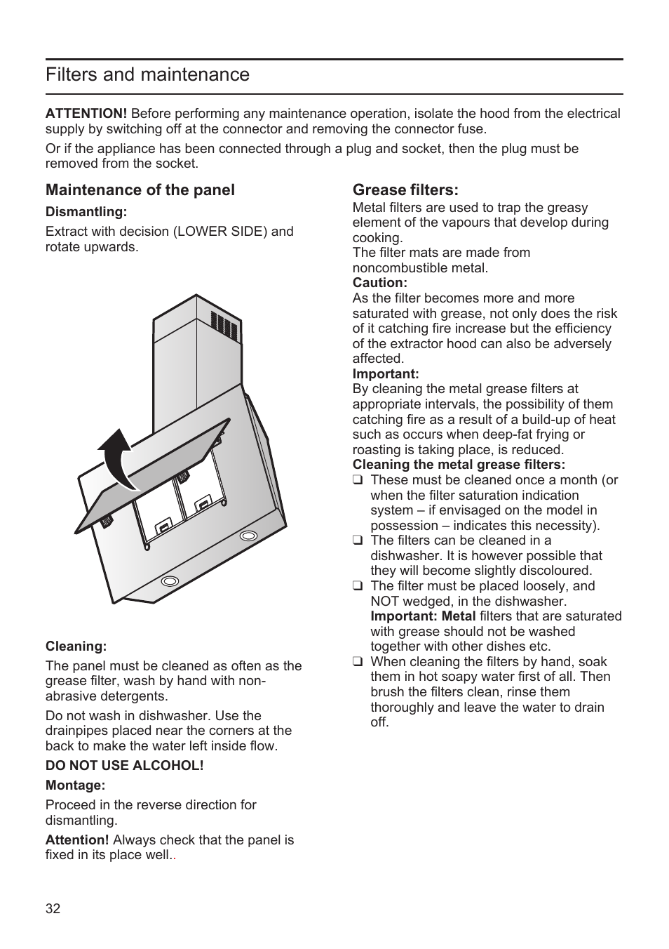 Filters and maintenance | Bosch DWK09M760 Vulkan Schwarz Wandesse 90 cm Schräg-Essen-Design User Manual | Page 32 / 40