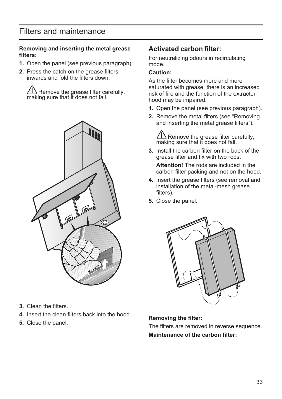Filters and maintenance | Bosch DWK09M760 Vulkan Schwarz Wandesse 90 cm Schräg-Essen-Design User Manual | Page 33 / 40
