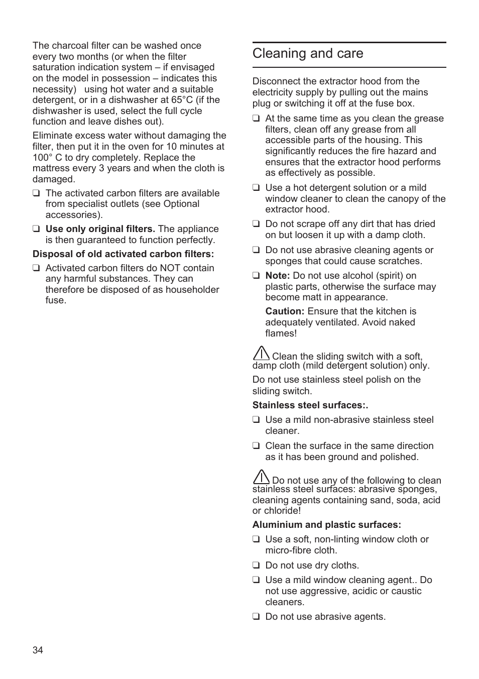 Cleaning and care | Bosch DWK09M760 Vulkan Schwarz Wandesse 90 cm Schräg-Essen-Design User Manual | Page 34 / 40