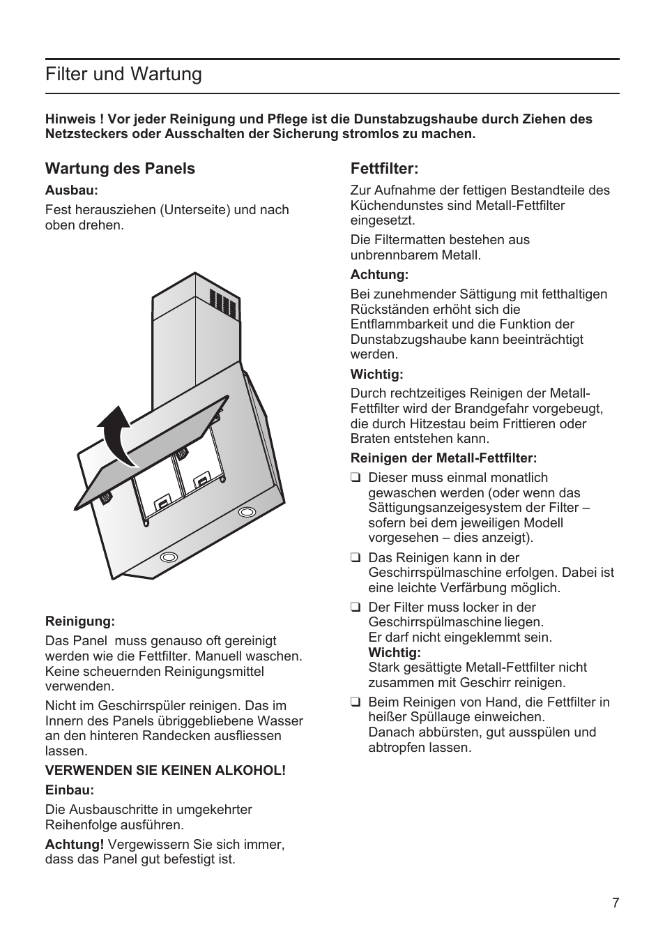 Filter und wartung | Bosch DWK09M760 Vulkan Schwarz Wandesse 90 cm Schräg-Essen-Design User Manual | Page 7 / 40