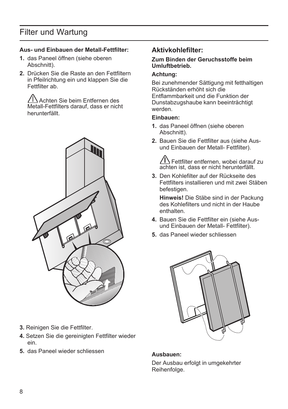 Filter und wartung | Bosch DWK09M760 Vulkan Schwarz Wandesse 90 cm Schräg-Essen-Design User Manual | Page 8 / 40