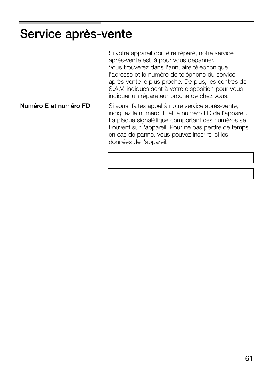 Service après-vente | Bosch PKY475N14E Edelstahl Comfort-Profil Teppan Yaki User Manual | Page 61 / 84