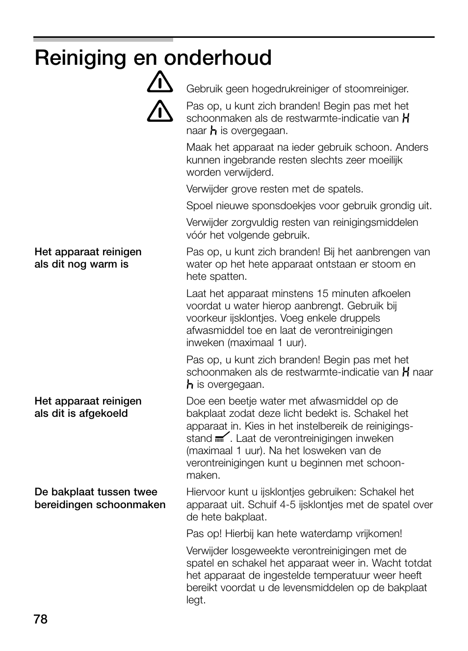 Reiniging en onderhoud | Bosch PKY475N14E Edelstahl Comfort-Profil Teppan Yaki User Manual | Page 78 / 84