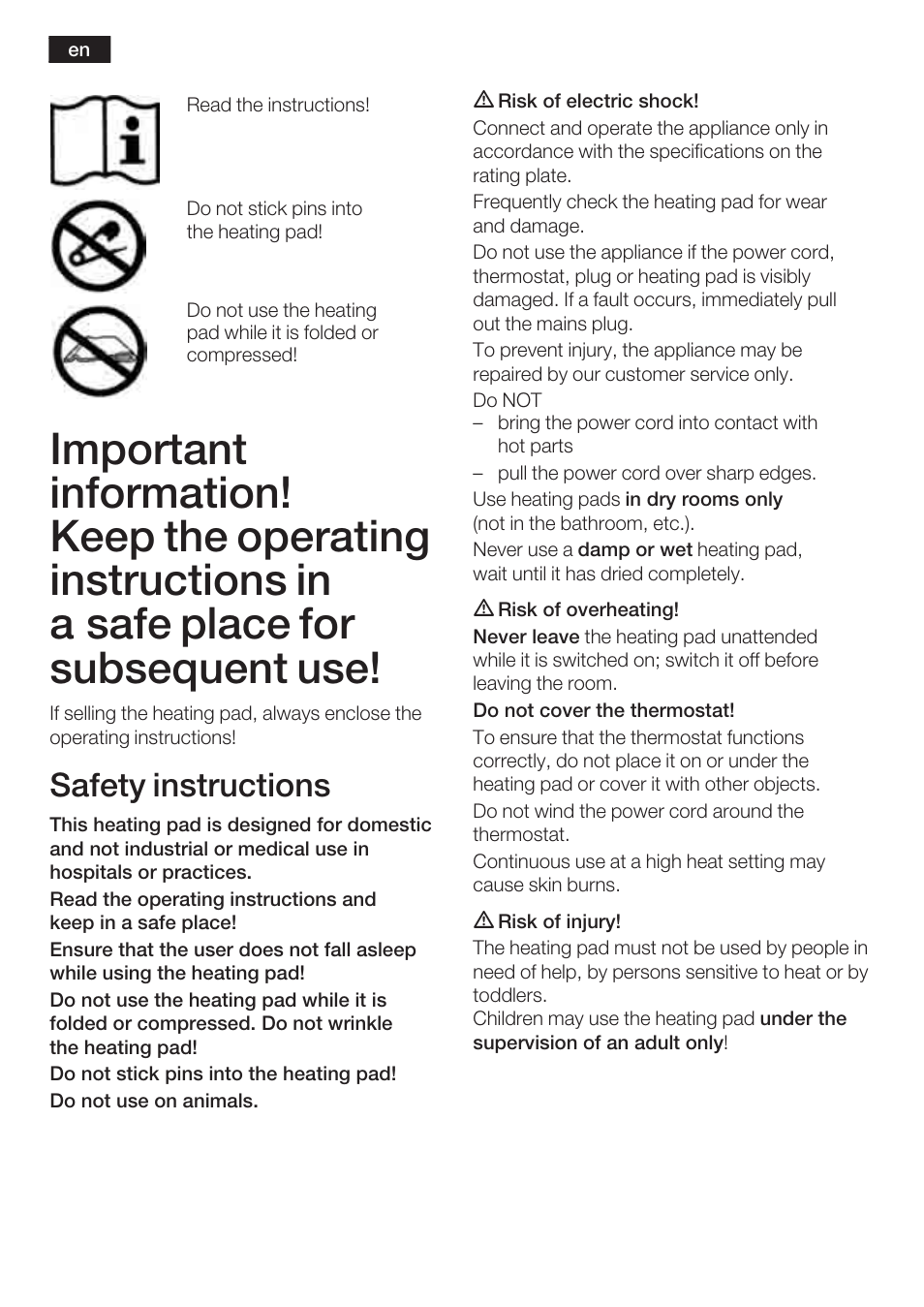Safety instructions | Bosch PFP5230 Heizkissen relaxxtherm active User Manual | Page 5 / 47