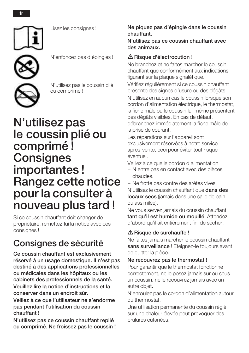 Consignes de sécurité | Bosch PFP5230 Heizkissen relaxxtherm active User Manual | Page 7 / 47