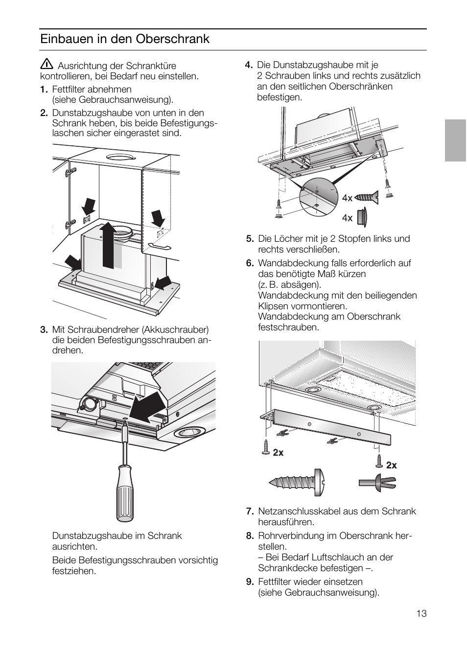 Einbauen in den oberschrank | Bosch DHI755F grau-metallic Flachschirmhaube 70 cm User Manual | Page 13 / 96