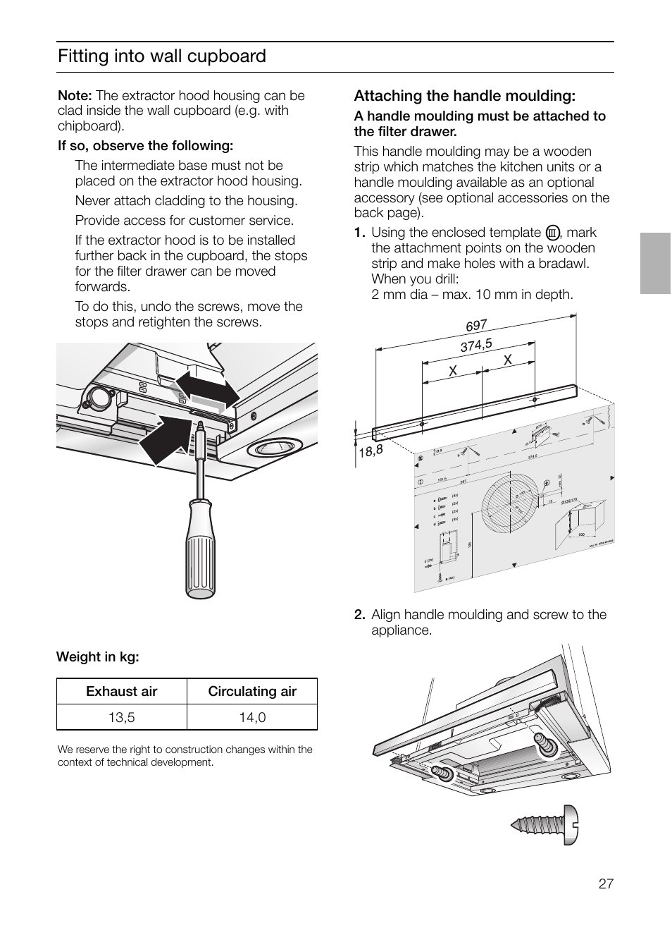 Fitting into wall cupboard | Bosch DHI755F grau-metallic Flachschirmhaube 70 cm User Manual | Page 27 / 96
