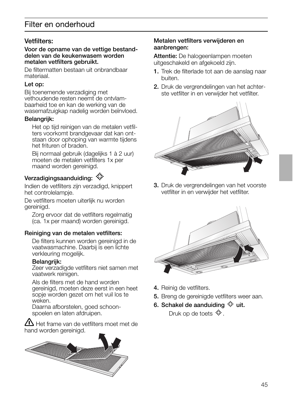 Filter en onderhoud | Bosch DHI755F grau-metallic Flachschirmhaube 70 cm User Manual | Page 45 / 96