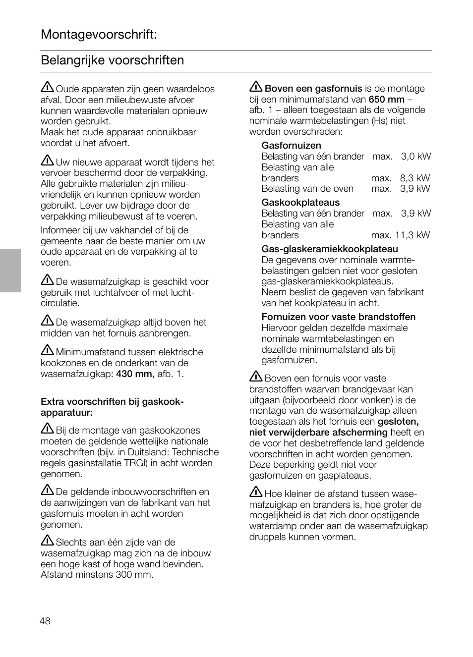 Belangrijke voorschriften montagevoorschrift | Bosch DHI755F grau-metallic Flachschirmhaube 70 cm User Manual | Page 48 / 96