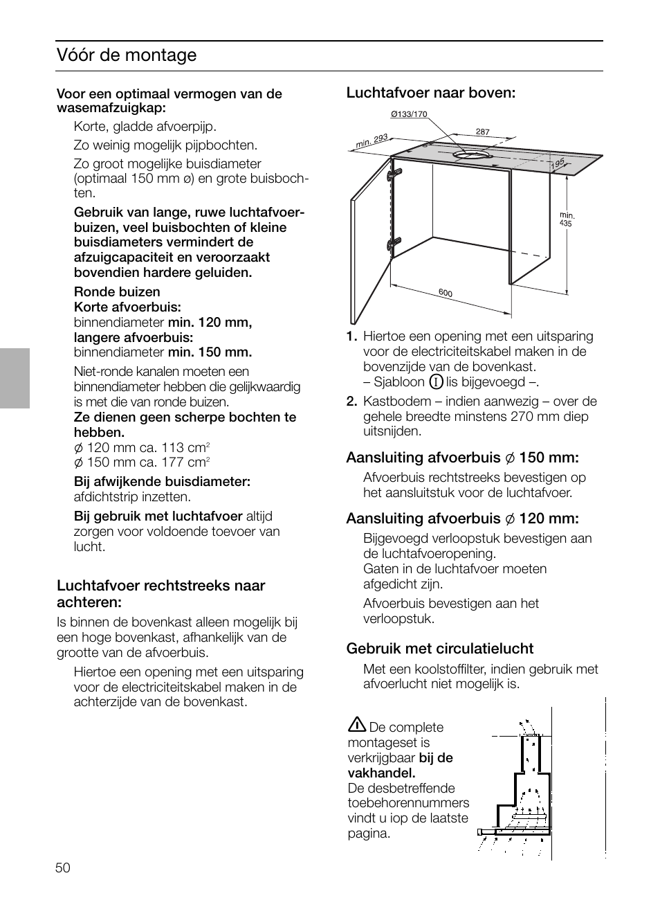 Vóór de montage | Bosch DHI755F grau-metallic Flachschirmhaube 70 cm User Manual | Page 50 / 96