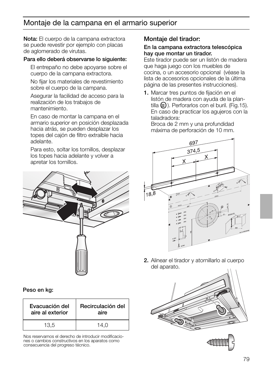 Montaje de la campana en el armario superior | Bosch DHI755F grau-metallic Flachschirmhaube 70 cm User Manual | Page 79 / 96