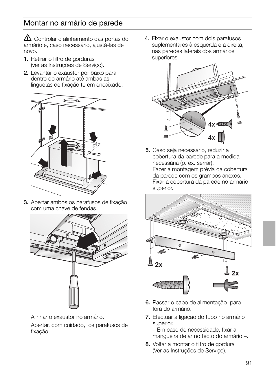 Montar no armário de parede | Bosch DHI755F grau-metallic Flachschirmhaube 70 cm User Manual | Page 91 / 96