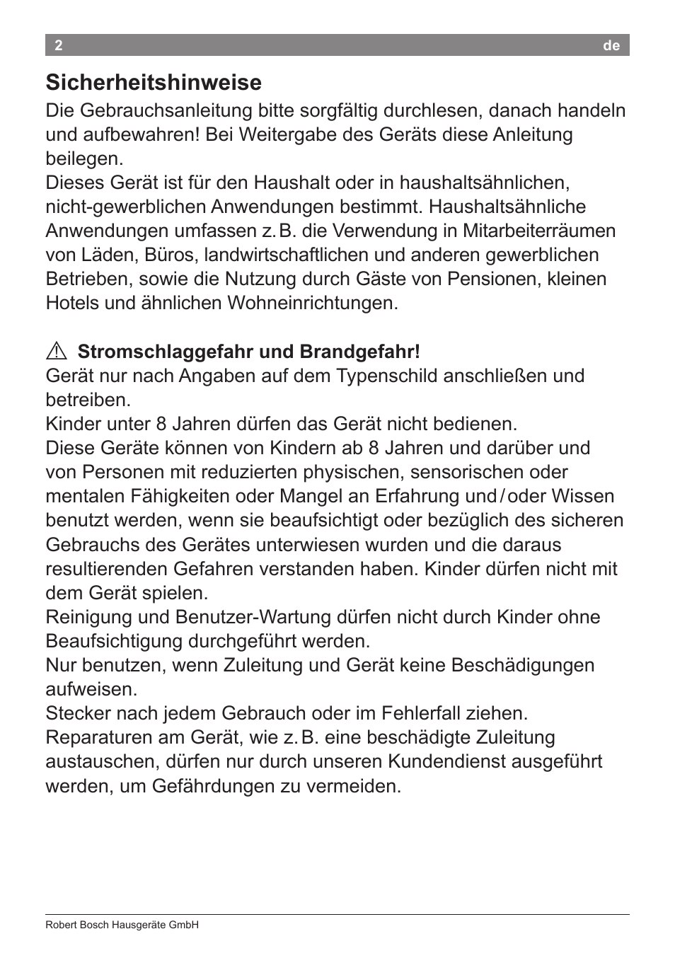 Sicherheitshinweise | Bosch PHC5363 Lockenstab BrilliantCare Quattro-Ion User Manual | Page 4 / 102