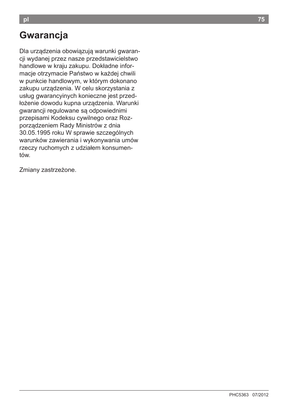 Gwarancja | Bosch PHC5363 Lockenstab BrilliantCare Quattro-Ion User Manual | Page 77 / 102