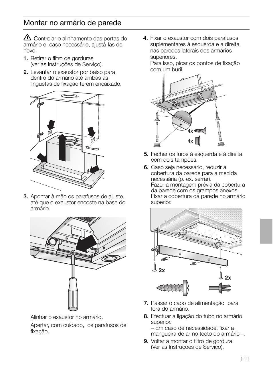 Montar no armário de parede | Bosch DHI965V grau-metallic Flachschirmhaube 90 cm User Manual | Page 111 / 116