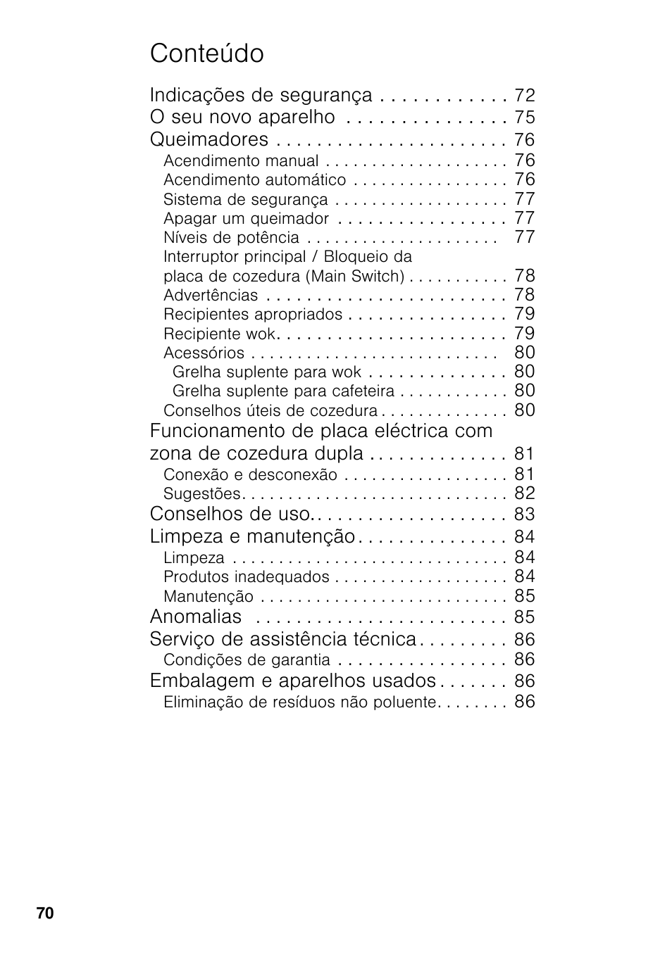 Conteúdo | Bosch PRP626B70E Gas-Kochstelle Glaskeramik 60 cm User Manual | Page 69 / 118