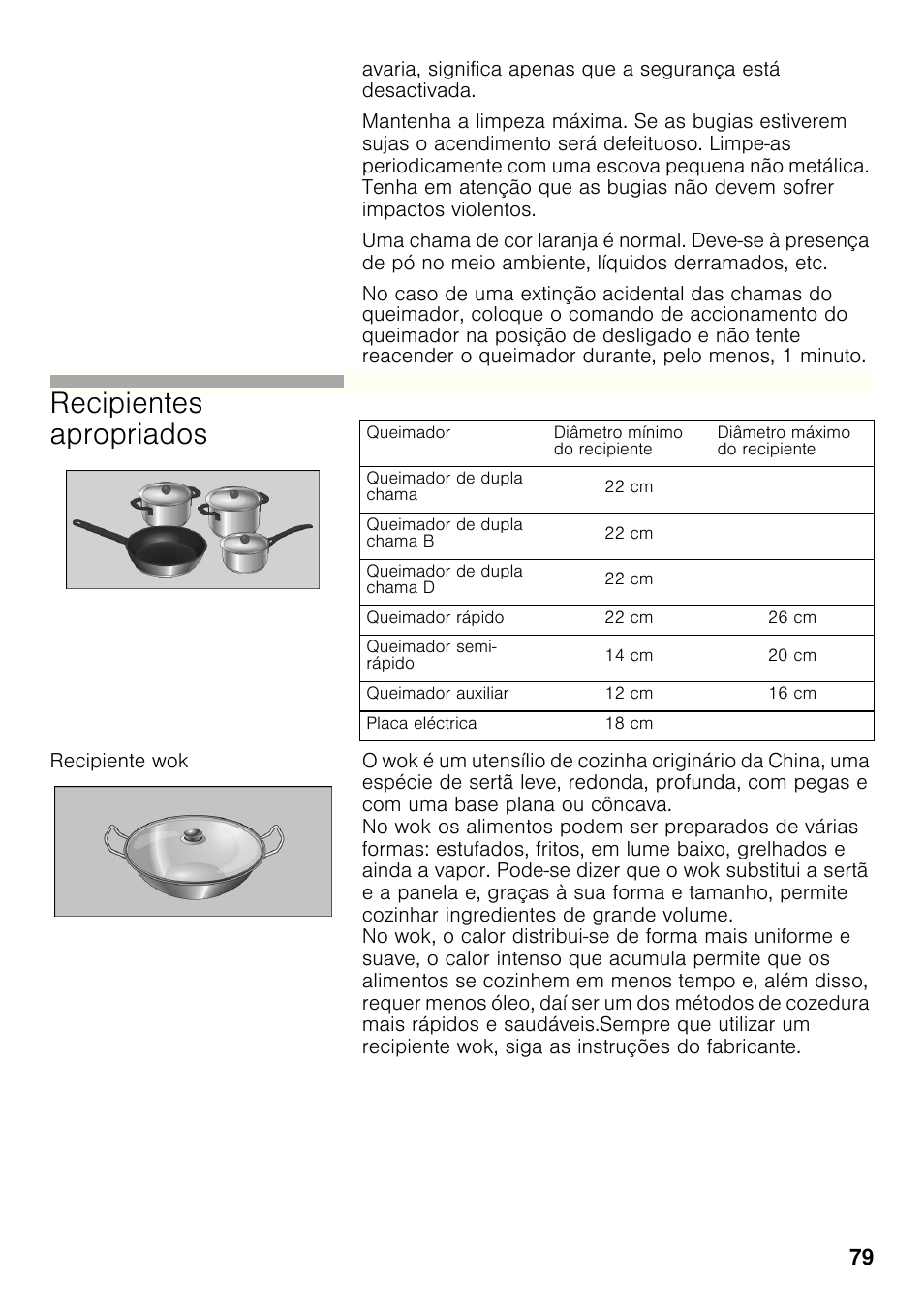 Recipiente wok, Recipientes apropriados | Bosch PRP626B70E Gas-Kochstelle Glaskeramik 60 cm User Manual | Page 78 / 118