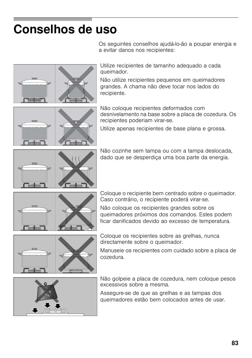 Conselhos de uso | Bosch PRP626B70E Gas-Kochstelle Glaskeramik 60 cm User Manual | Page 82 / 118