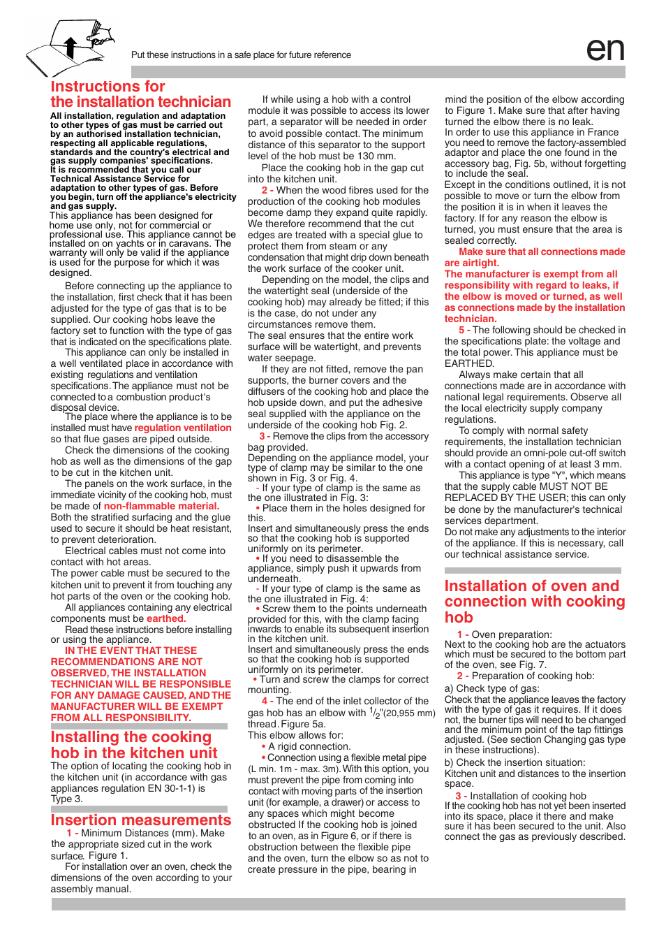 Instructions for the installation technician, Installing the cooking hob in the kitchen unit, Insertion measurements | Bosch NNH615XEU Gas-Kochfeld Edelstahl 60 cm User Manual | Page 5 / 28