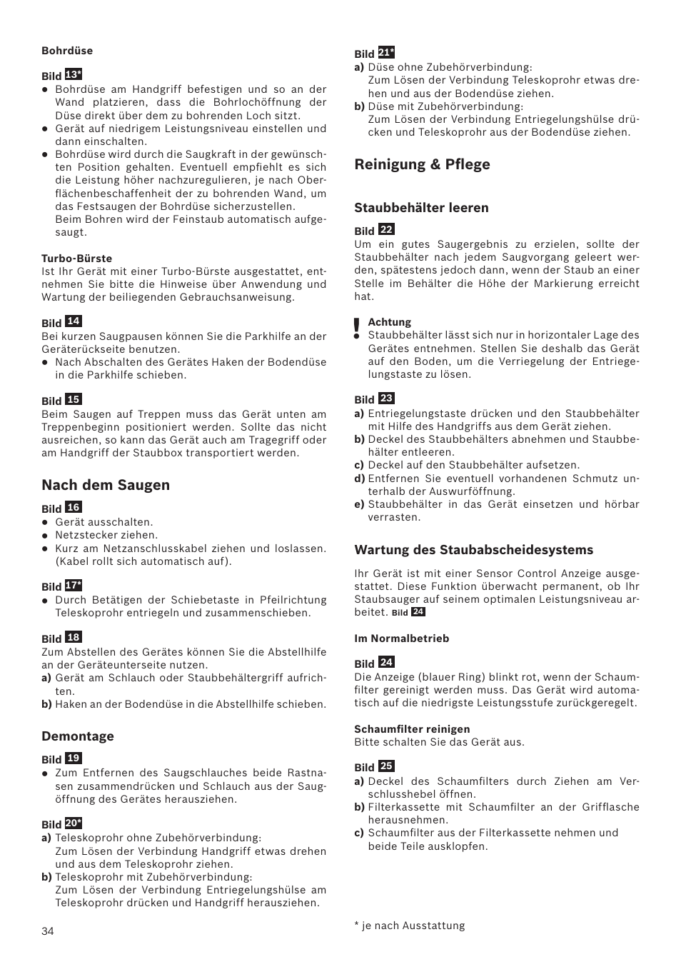 Nach dem saugen, Reinigung & pflege | Bosch Runnn Beutelloser Bodenstaubsauger BGS41432 schwarz User Manual | Page 34 / 139