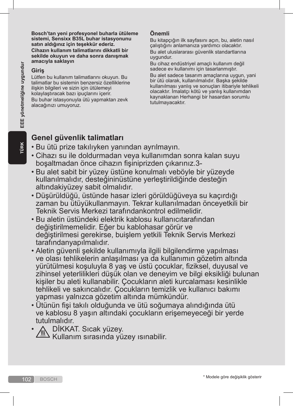 Bosch TDS3511 weiß schwarz Dampfstation Sensixx B35L User Manual | Page 102 / 160