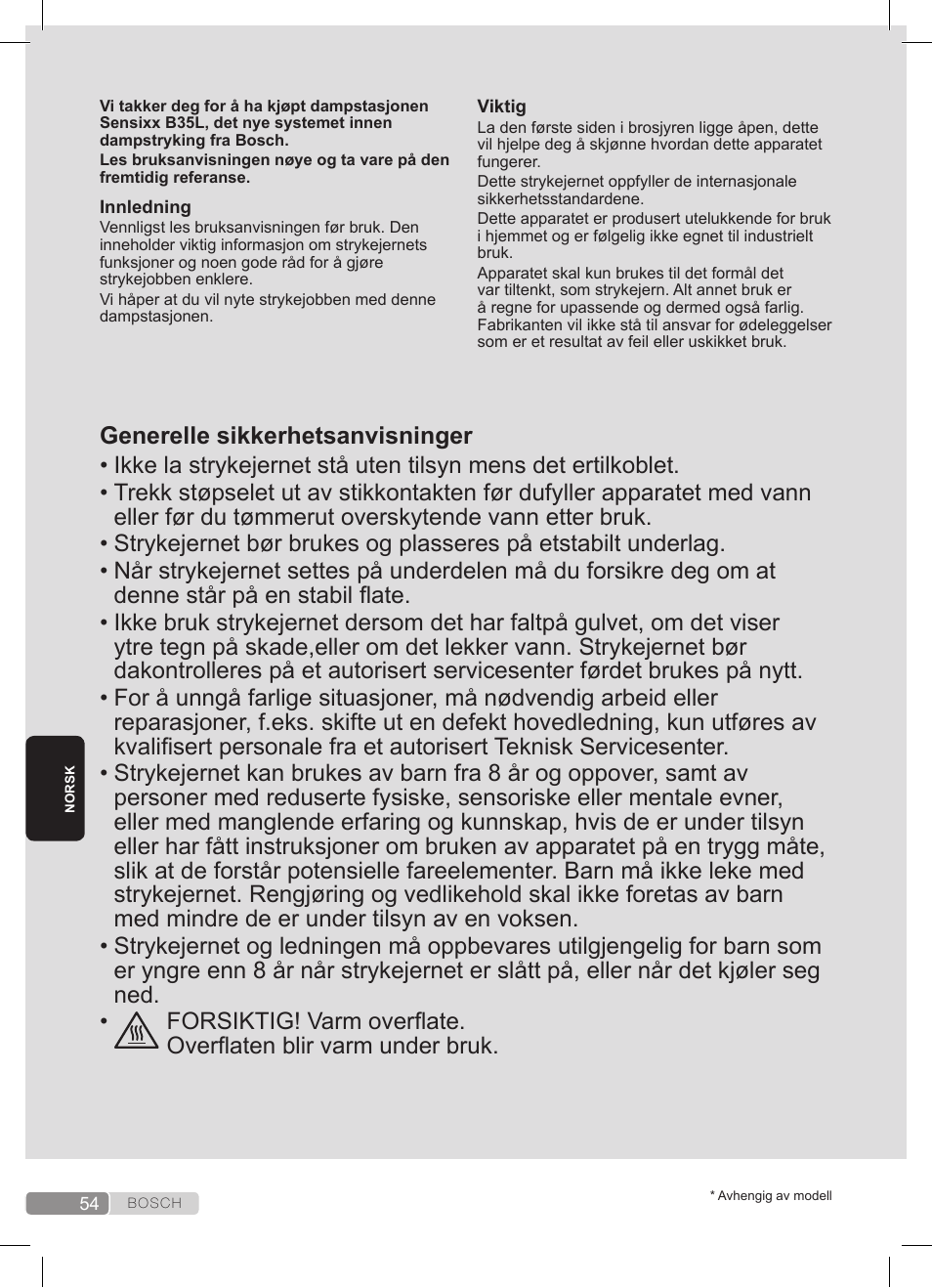 Bosch TDS3511 weiß schwarz Dampfstation Sensixx B35L User Manual | Page 54 / 160