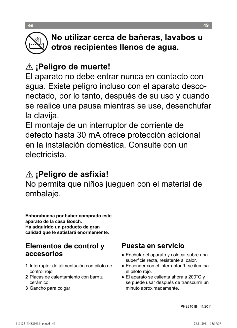 Elementos de control y accesorios, Puesta en servicio | Bosch PHS2101 Haarglätter StarShine StraightStyle User Manual | Page 53 / 108