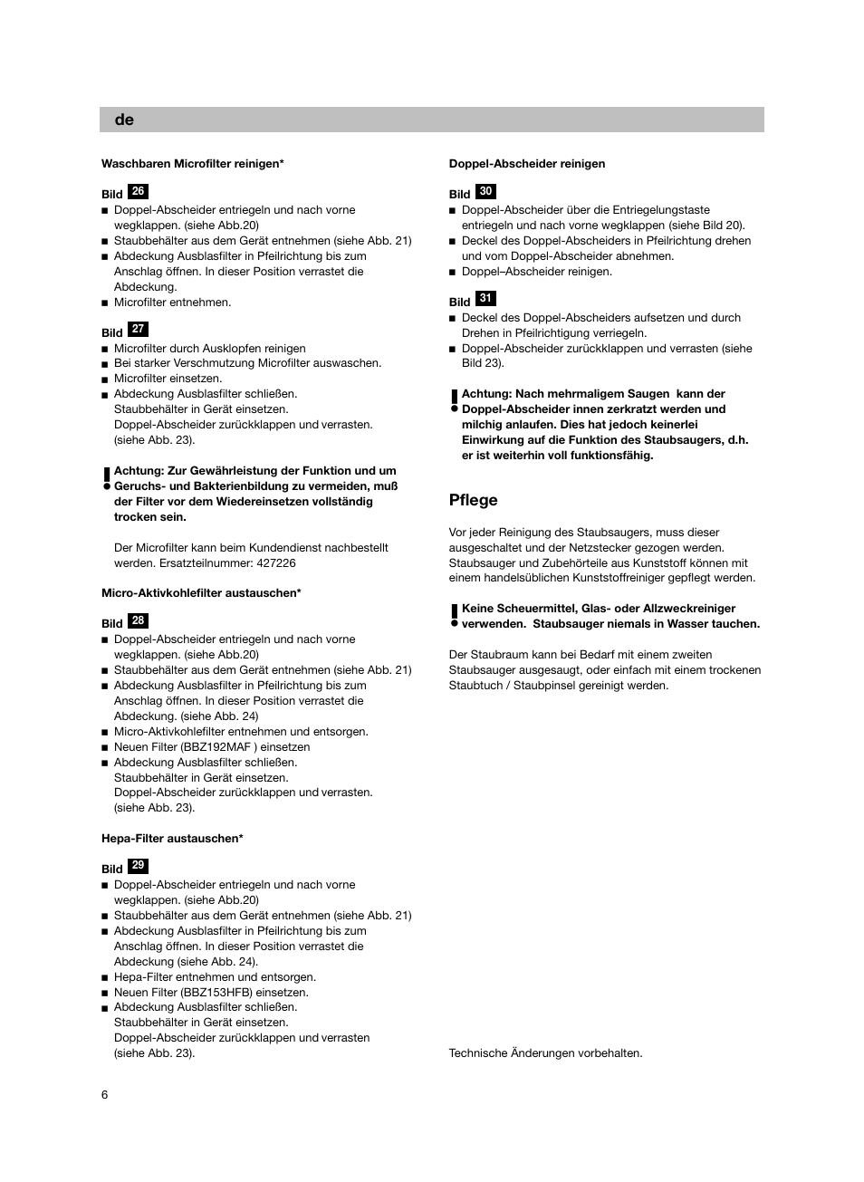 Pflege | Bosch Bodenstaubsauger BX32131 magic black transluzent schwarz anthrazit BX3 hepa 2100 W User Manual | Page 12 / 143