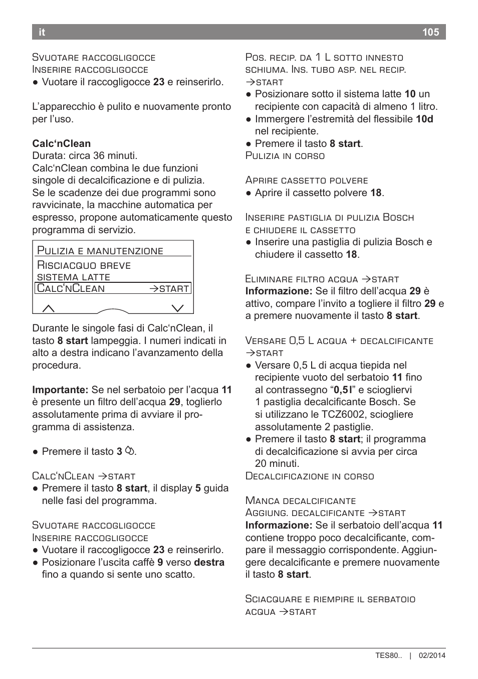 Start | Bosch TES80359DE VeroSelection 300 Kaffeevollautomat Front Edelstahl Gehäuse hochglanz anthrazit User Manual | Page 109 / 120