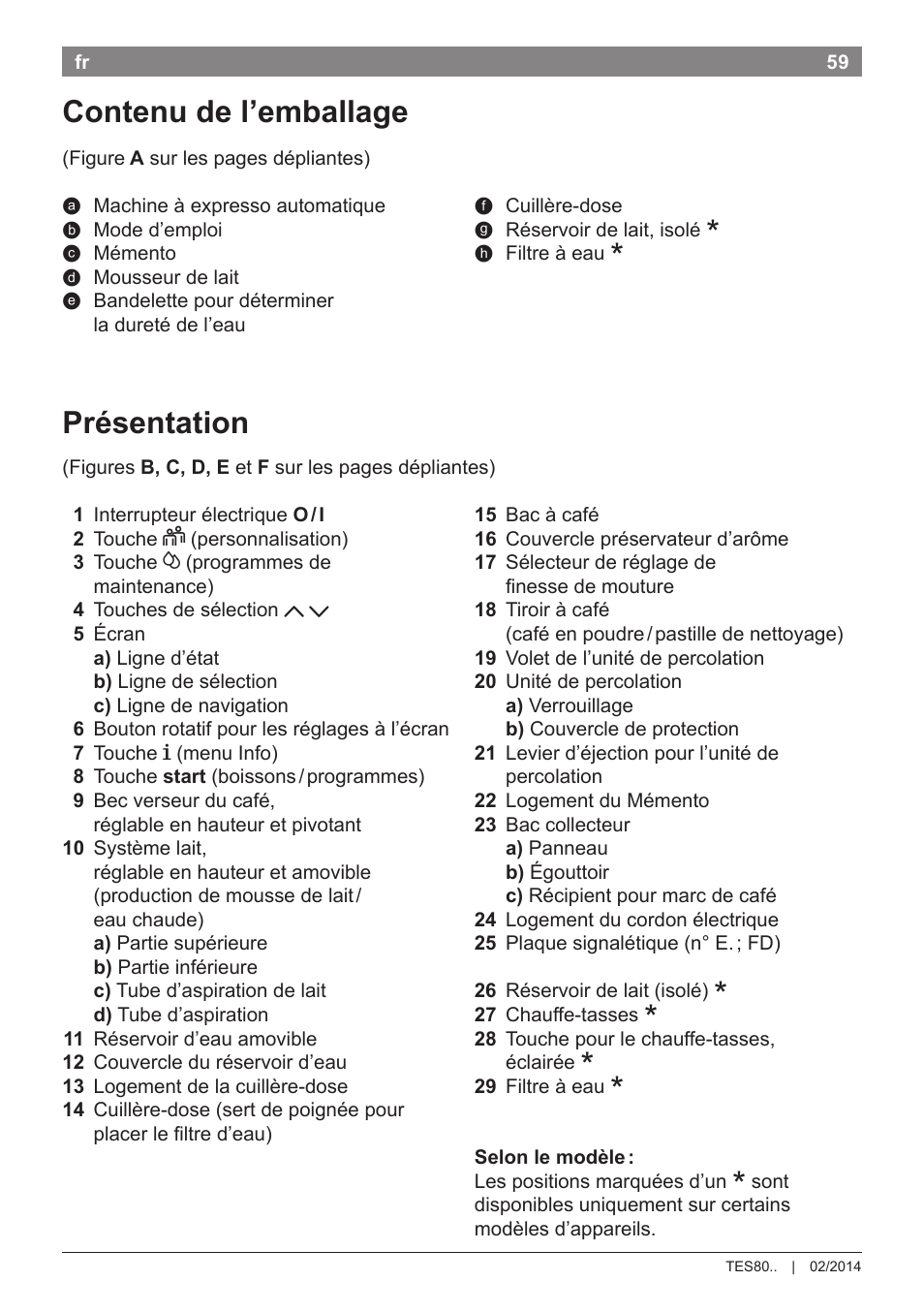 Présentation, Contenu de l’emballage | Bosch TES80359DE VeroSelection 300 Kaffeevollautomat Front Edelstahl Gehäuse hochglanz anthrazit User Manual | Page 63 / 120