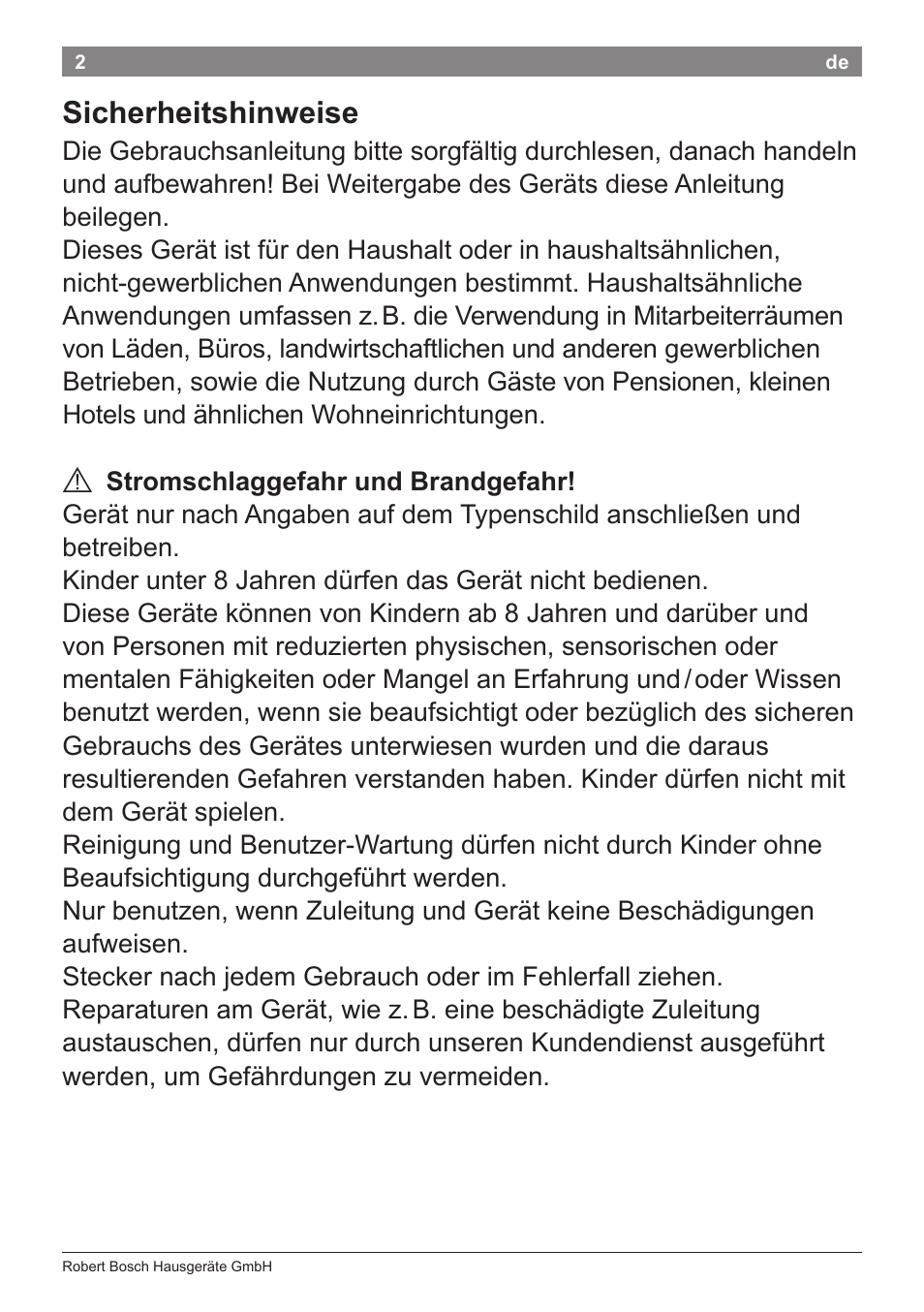 Sicherheitshinweise | Bosch PHS5263 Haarglätter BrilliantCare Quattro-Ion User Manual | Page 4 / 90