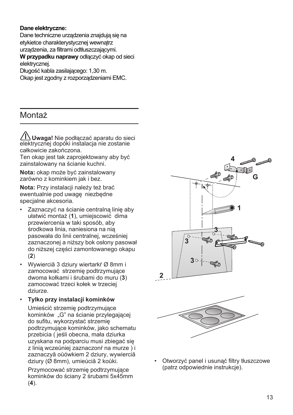 Montaż | Bosch DWK09M720 Polar Weiß Wandesse 90 cm Schräg-Essen-Design User Manual | Page 13 / 32