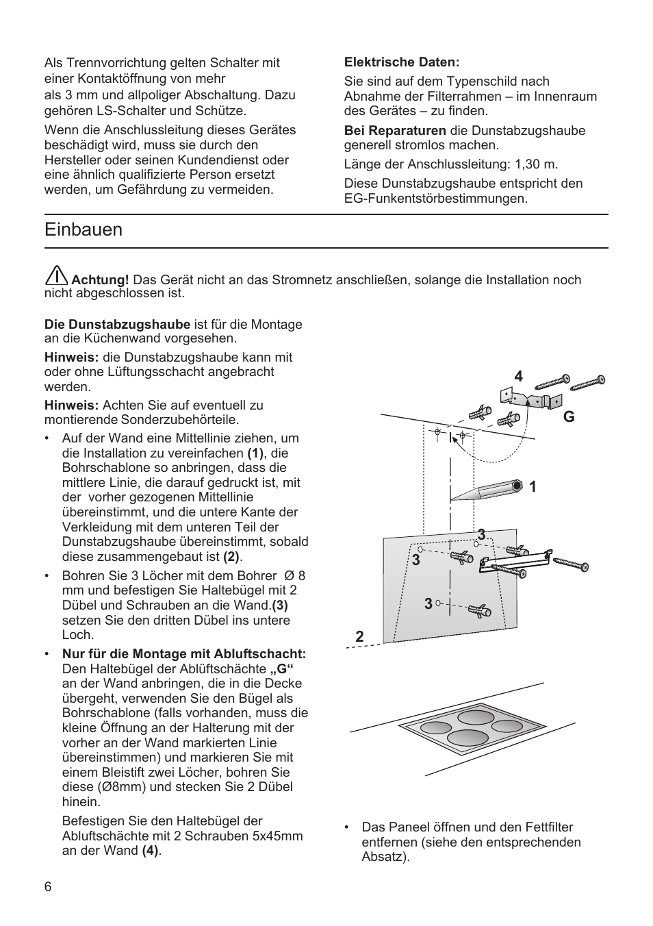 Einbauen | Bosch DWK09M720 Polar Weiß Wandesse 90 cm Schräg-Essen-Design User Manual | Page 6 / 32