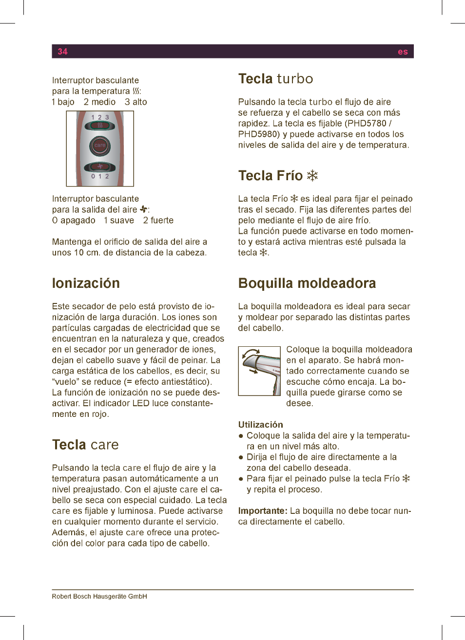 Bosch PHD5513 Haartrockner beautixx comfort User Manual | Page 36 / 74