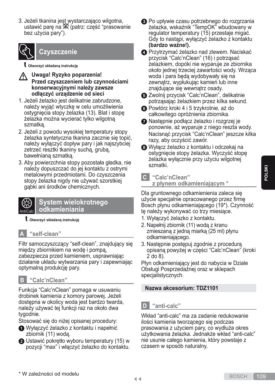 Czyszczenie, System wielokrotnego odkamieniania | Bosch Kompakt-Dampfgenerator Sensixx´x DI90 AntiShine TDI903231A anthrazit metallic rosso rot User Manual | Page 111 / 160