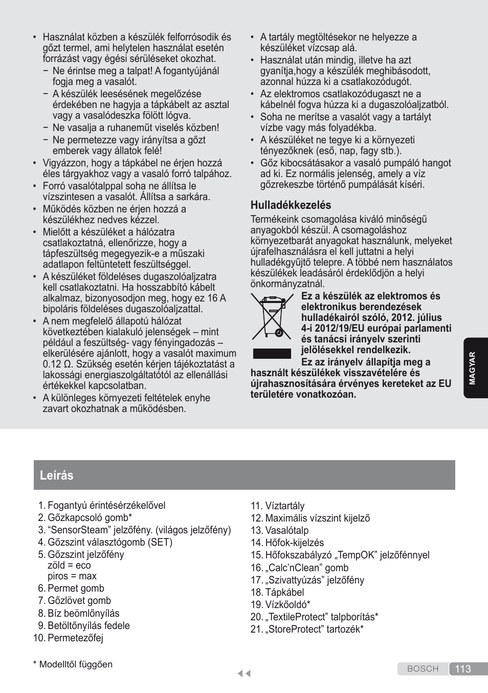 Leírás | Bosch Kompakt-Dampfgenerator Sensixx´x DI90 AntiShine TDI903231A anthrazit metallic rosso rot User Manual | Page 115 / 160