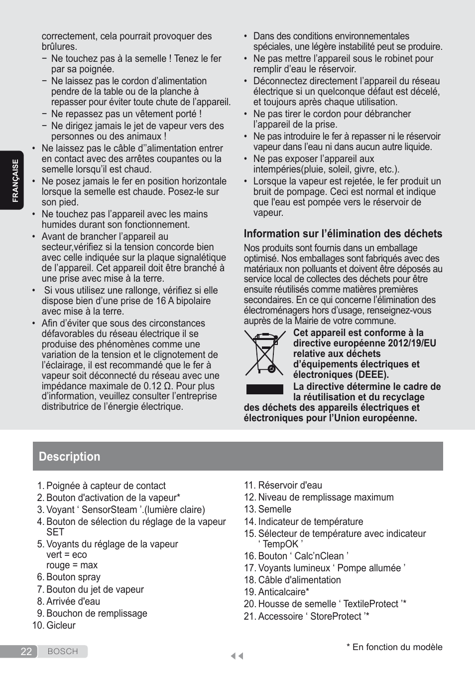Description | Bosch Kompakt-Dampfgenerator Sensixx´x DI90 AntiShine TDI903231A anthrazit metallic rosso rot User Manual | Page 24 / 160