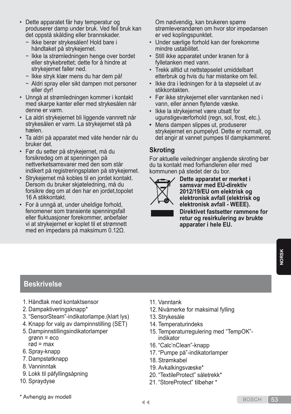 Beskrivelse | Bosch Kompakt-Dampfgenerator Sensixx´x DI90 AntiShine TDI903231A anthrazit metallic rosso rot User Manual | Page 55 / 160