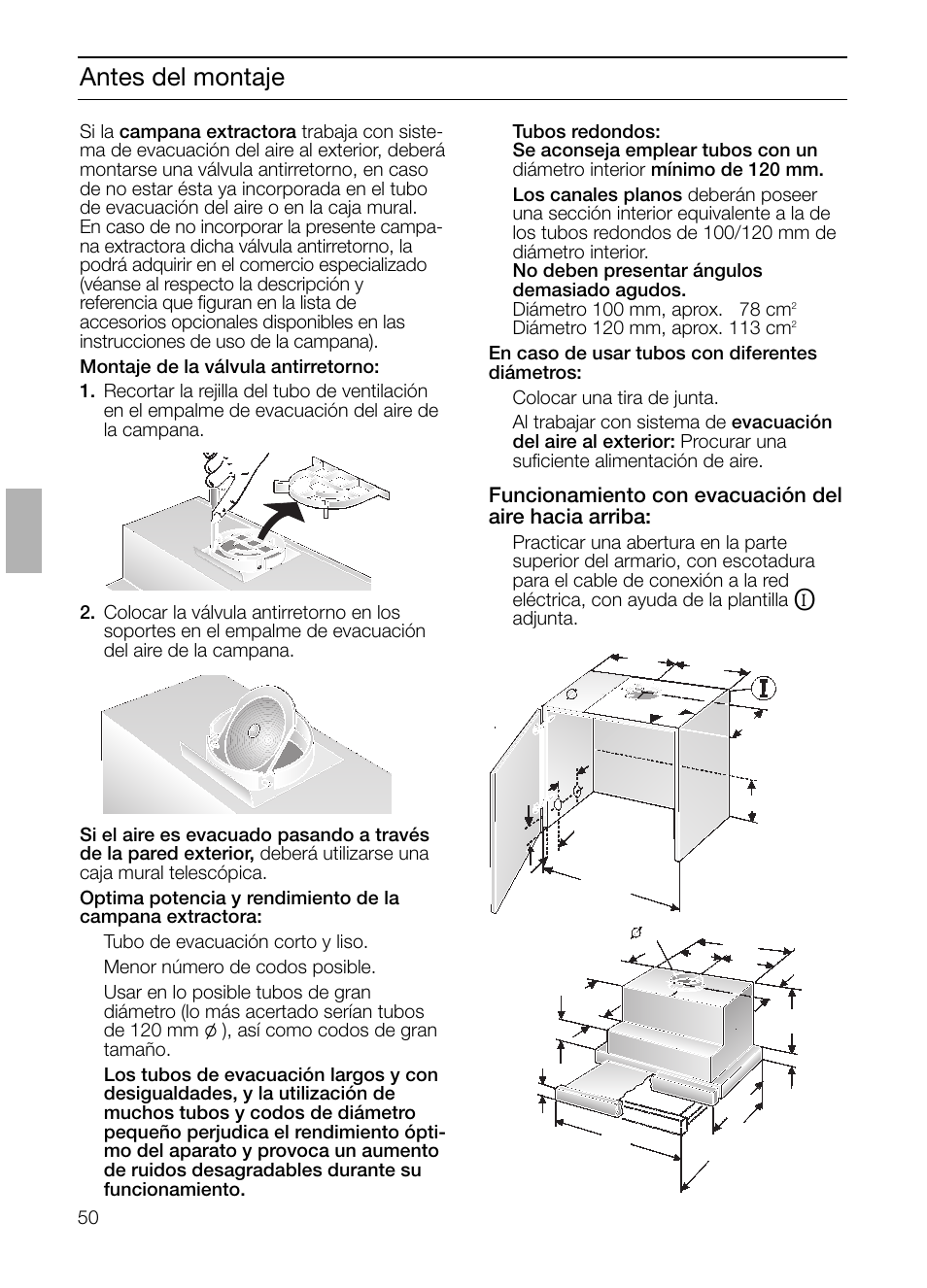 Antes del montaje | Bosch DHI645H grau-metallic Flachschirmhaube 60 cm User Manual | Page 50 / 68