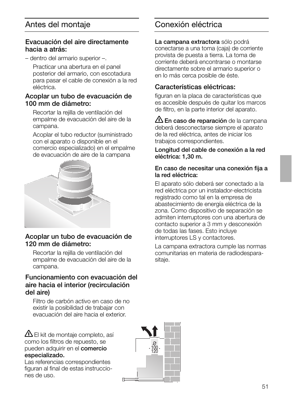 Antes del montaje, Conexión eléctrica | Bosch DHI645H grau-metallic Flachschirmhaube 60 cm User Manual | Page 51 / 68