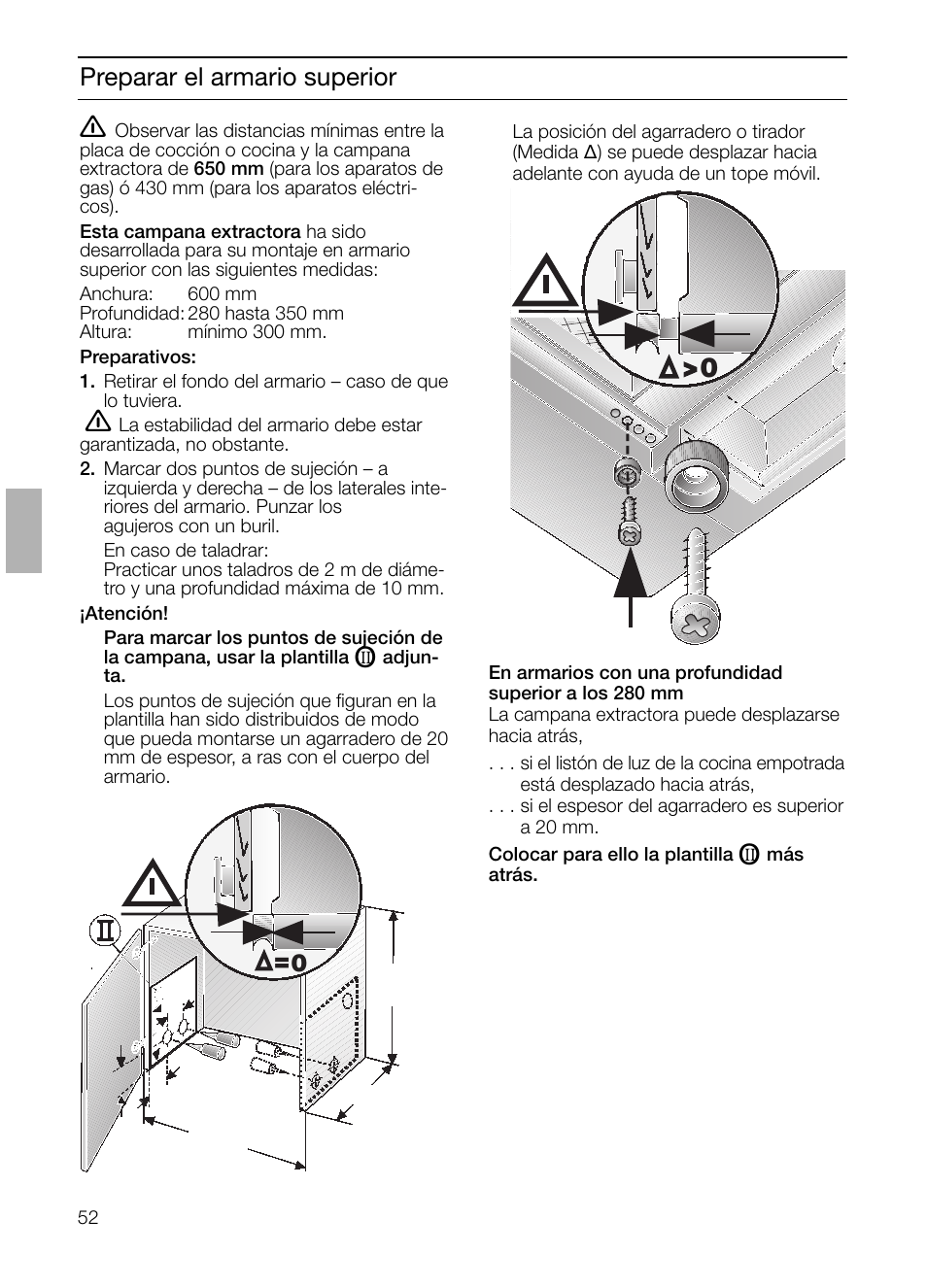 Preparar el armario superior | Bosch DHI645H grau-metallic Flachschirmhaube 60 cm User Manual | Page 52 / 68