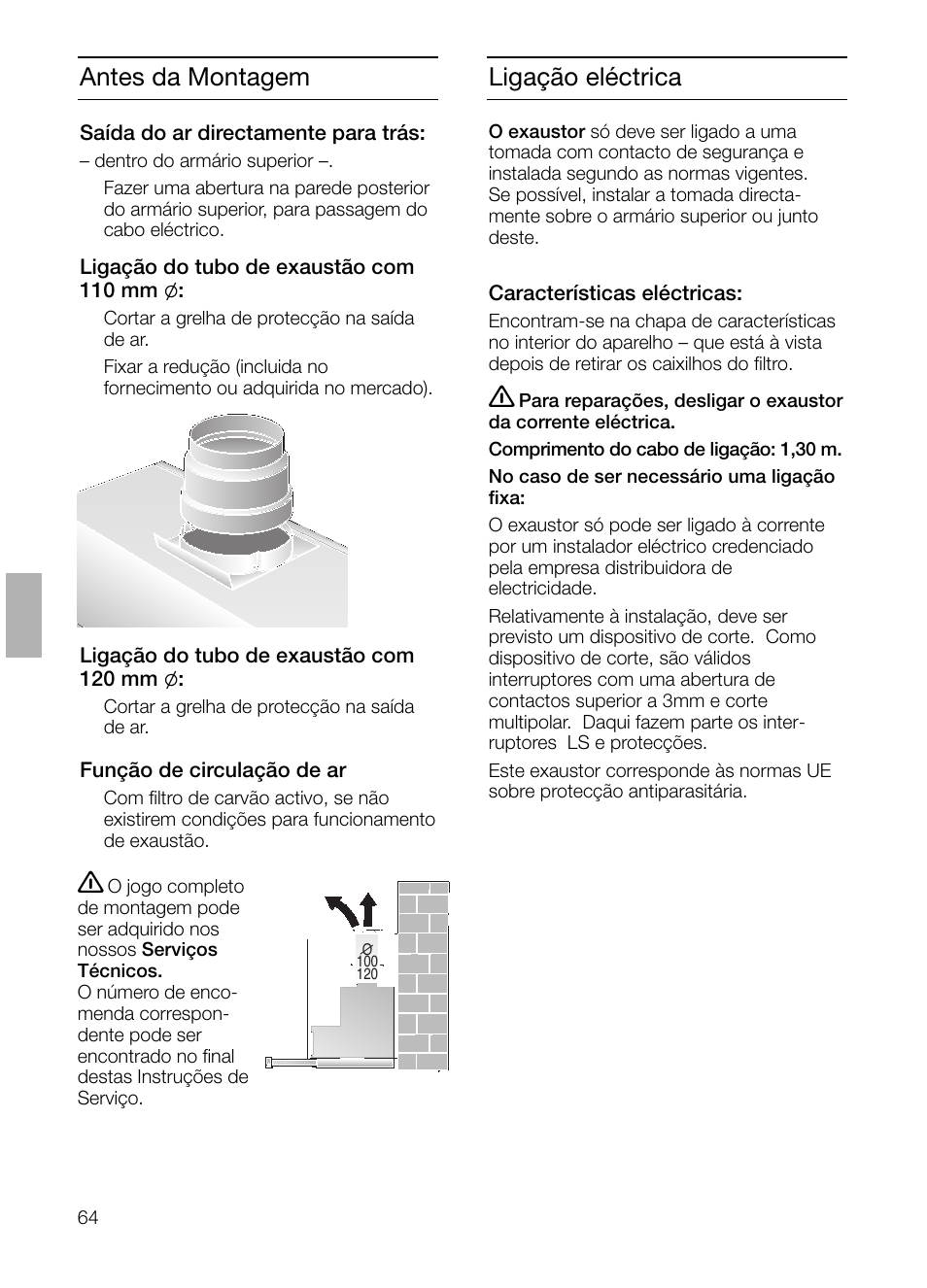 Antes da montagem, Ligação eléctrica | Bosch DHI645H grau-metallic Flachschirmhaube 60 cm User Manual | Page 64 / 68