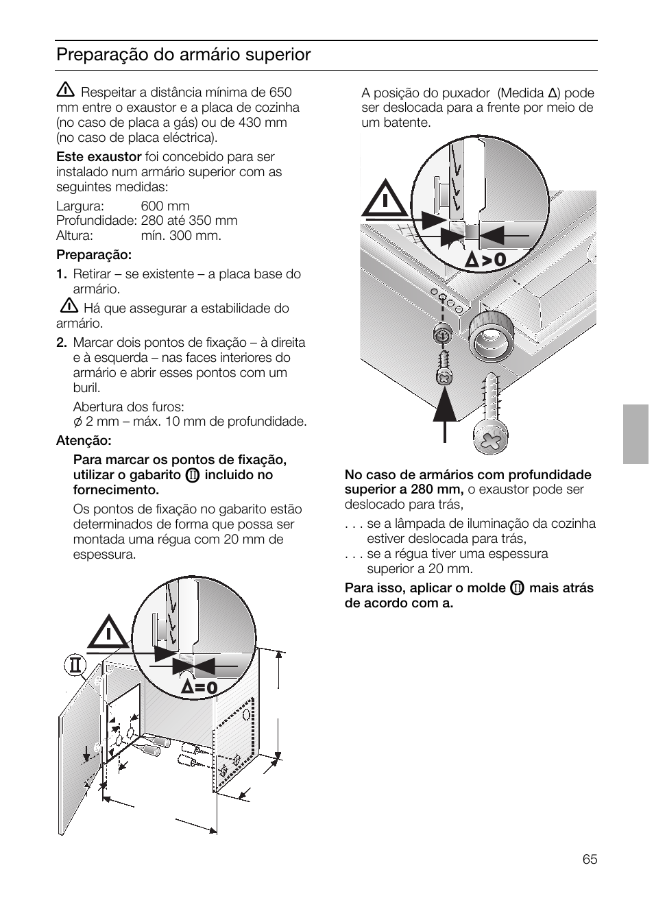 Preparação do armário superior | Bosch DHI645H grau-metallic Flachschirmhaube 60 cm User Manual | Page 65 / 68