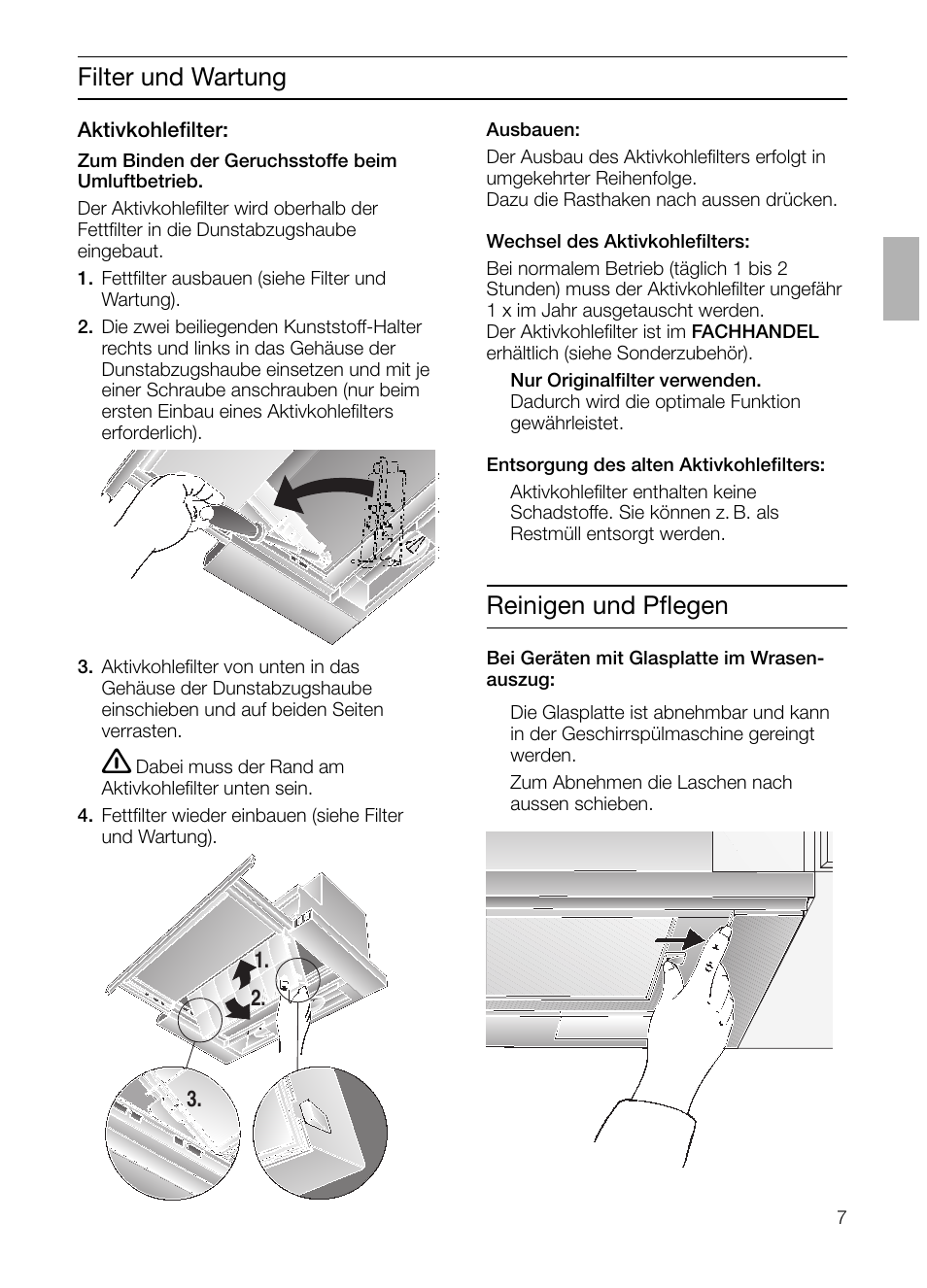 Filter und wartung, Reinigen und pflegen | Bosch DHI645H grau-metallic Flachschirmhaube 60 cm User Manual | Page 7 / 68