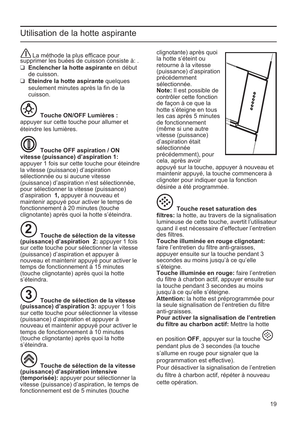 Utilisation de la hotte aspirante | Bosch DWK096652 Edelstahl User Manual | Page 19 / 84